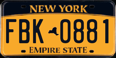 NY license plate FBK0881