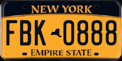 NY license plate FBK0888
