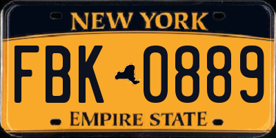 NY license plate FBK0889