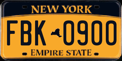 NY license plate FBK0900