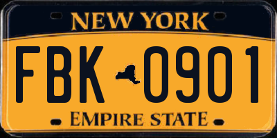 NY license plate FBK0901