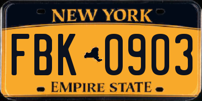NY license plate FBK0903