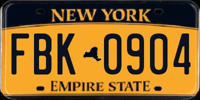 NY license plate FBK0904