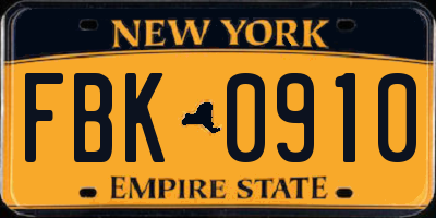 NY license plate FBK0910
