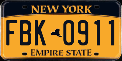 NY license plate FBK0911