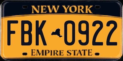NY license plate FBK0922