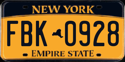 NY license plate FBK0928
