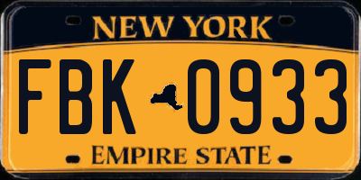 NY license plate FBK0933