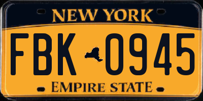 NY license plate FBK0945