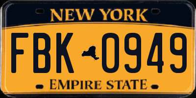 NY license plate FBK0949