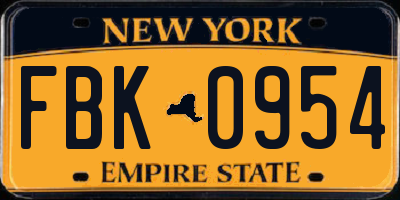 NY license plate FBK0954
