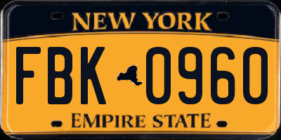 NY license plate FBK0960