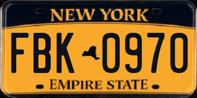 NY license plate FBK0970