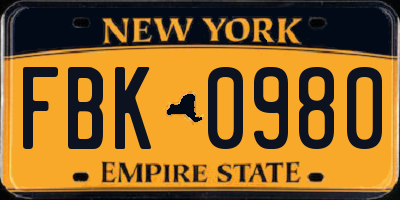 NY license plate FBK0980