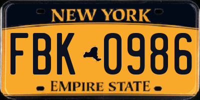 NY license plate FBK0986