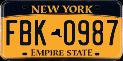 NY license plate FBK0987