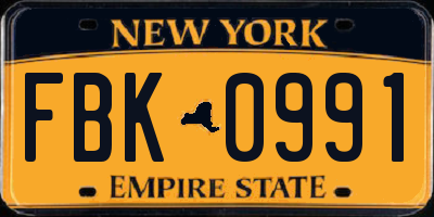 NY license plate FBK0991