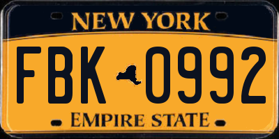 NY license plate FBK0992
