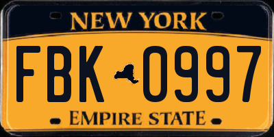 NY license plate FBK0997