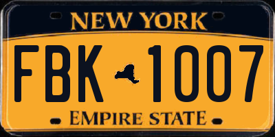 NY license plate FBK1007