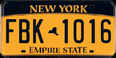 NY license plate FBK1016