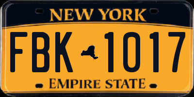NY license plate FBK1017