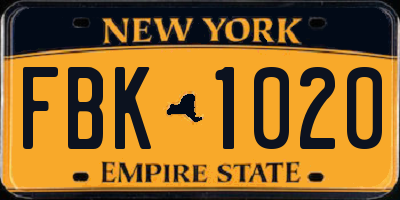 NY license plate FBK1020