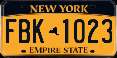 NY license plate FBK1023