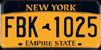 NY license plate FBK1025