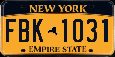 NY license plate FBK1031