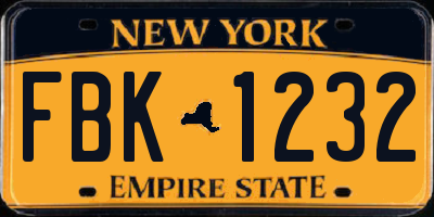 NY license plate FBK1232