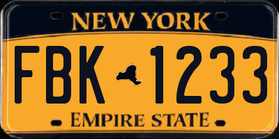 NY license plate FBK1233