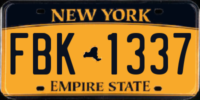 NY license plate FBK1337