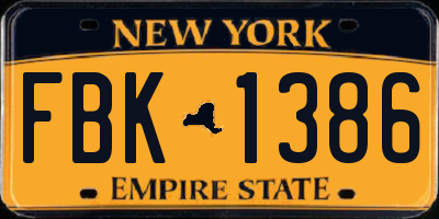 NY license plate FBK1386
