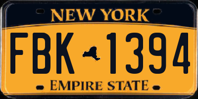 NY license plate FBK1394