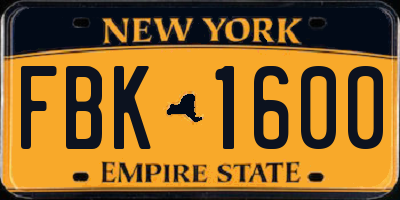 NY license plate FBK1600