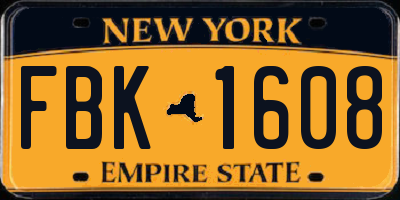 NY license plate FBK1608