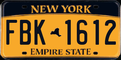 NY license plate FBK1612