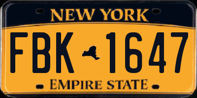 NY license plate FBK1647