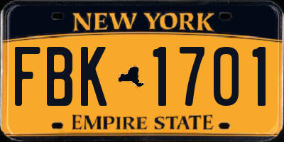 NY license plate FBK1701
