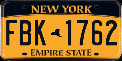 NY license plate FBK1762