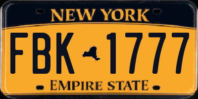 NY license plate FBK1777