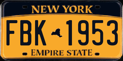 NY license plate FBK1953