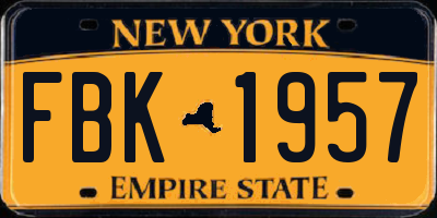 NY license plate FBK1957