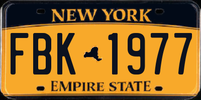 NY license plate FBK1977