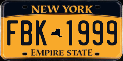 NY license plate FBK1999