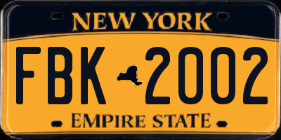 NY license plate FBK2002