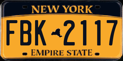 NY license plate FBK2117