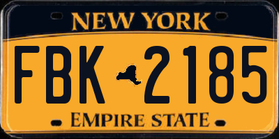 NY license plate FBK2185