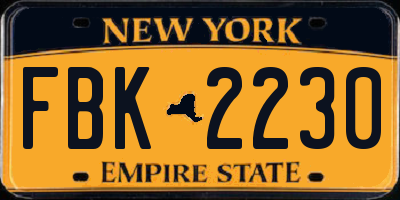 NY license plate FBK2230